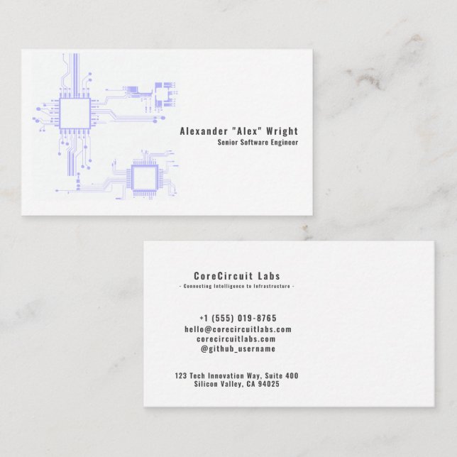 Tarjeta De Visita Modern Purple Circuit Board Software Engineer (Anverso / Reverso)