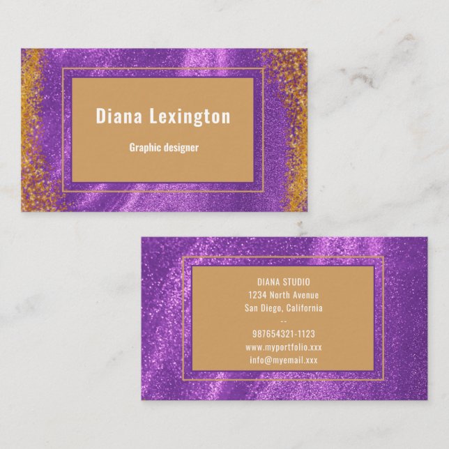 Tarjeta De Visita  Modern Purple Gold  Business Card (Anverso / Reverso)