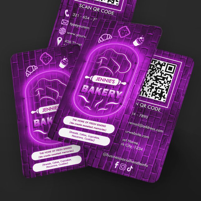 Tarjeta De Visita Modern Purple Neon Bakery Add Logo Brand Name   (Subido por el creador)