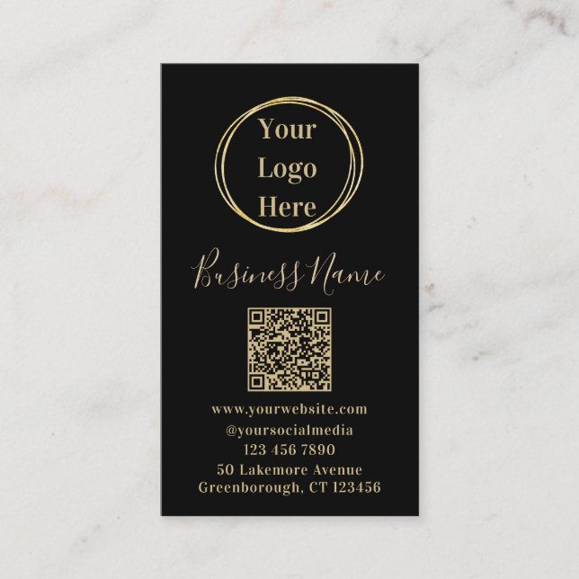 Tarjeta De Visita Modern QR Code Black Gold (Anverso)