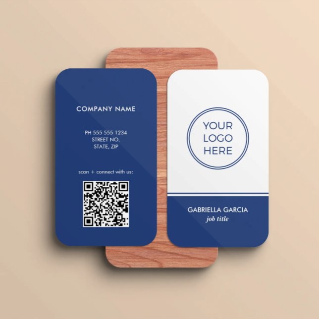 Tarjeta De Visita Modern QR Code Logo Blue Business Card (Card shown in 3.5 x 2 inches with round corners. )