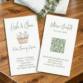 Tarjeta De Visita Modern QR Code Vertical House Cleaning Services