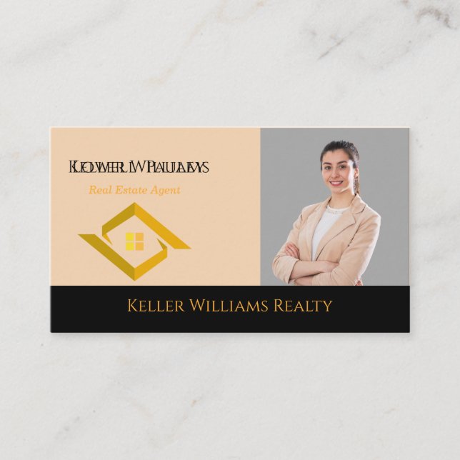 Tarjeta De Visita Modern Real Estate Black and gold custom logo  (Anverso)