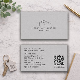 Tarjeta De Visita Modern Realtor Home Logo Gray Faux Linen