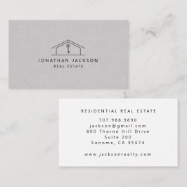 Tarjeta De Visita Modern Realtor Home Logo Gray Faux Linen