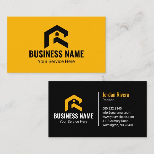 Tarjeta De Visita Modern Realtor Mortgage Real Estate Yellow Black (Anverso / Reverso)