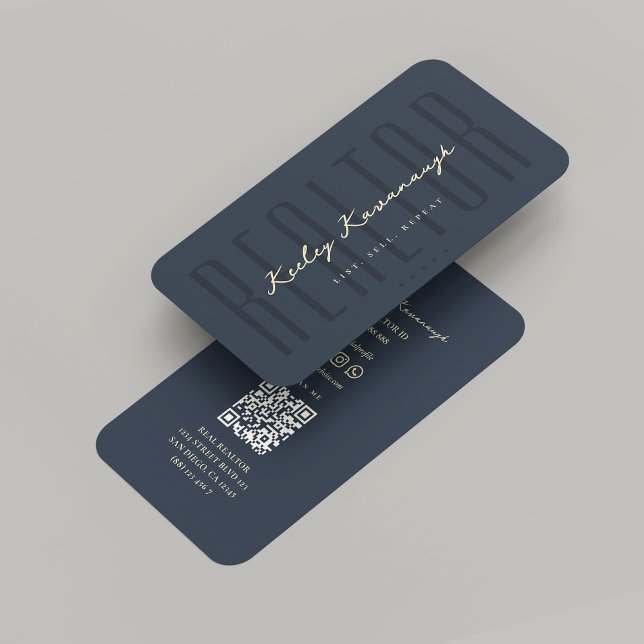 Tarjeta De Visita Modern Realtor Real Estate Dark Blue Gold (Modern Realtor Real Estate Agent Dark Blue Gold Business Card
)