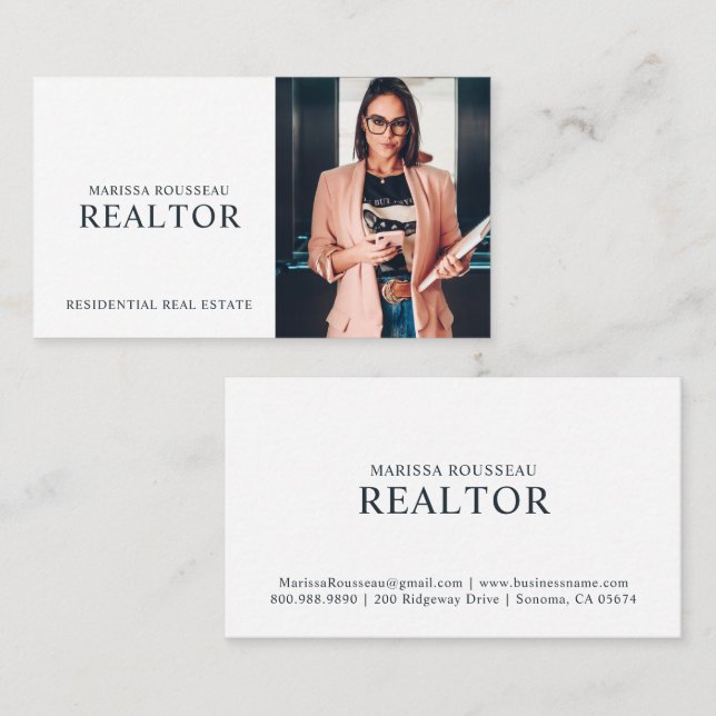 Tarjeta De Visita Modern Realtor Real Estate Photo Business Card (Anverso / Reverso)
