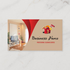 Tarjeta De Visita Modern Red Beige Cleaning Service Housekeeper Maid