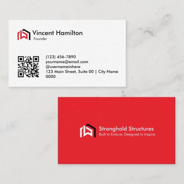 Tarjeta De Visita Modern Red Construction Bold Professional (Anverso / Reverso)