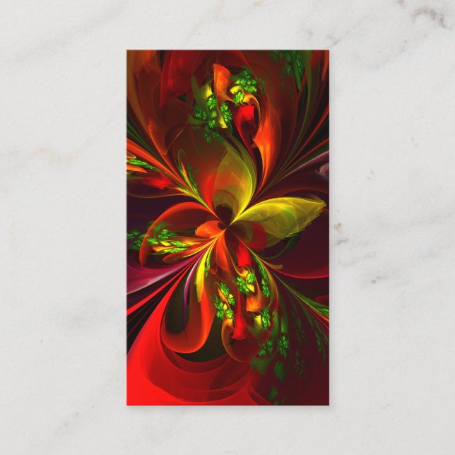 Tarjeta De Visita Modern Red Green Floral Abstract Art Pattern #05 (Anverso)