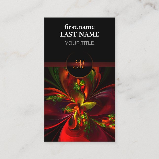 Tarjeta De Visita Modern Red Green Floral Abstract Art Pattern #05 (Anverso)
