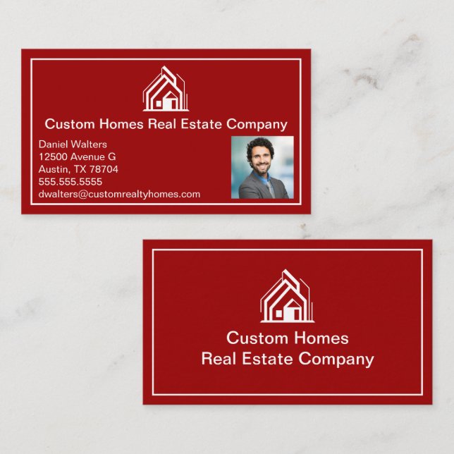 Tarjeta De Visita Modern Red Real Estate Company Realtor Photo (Anverso / Reverso)
