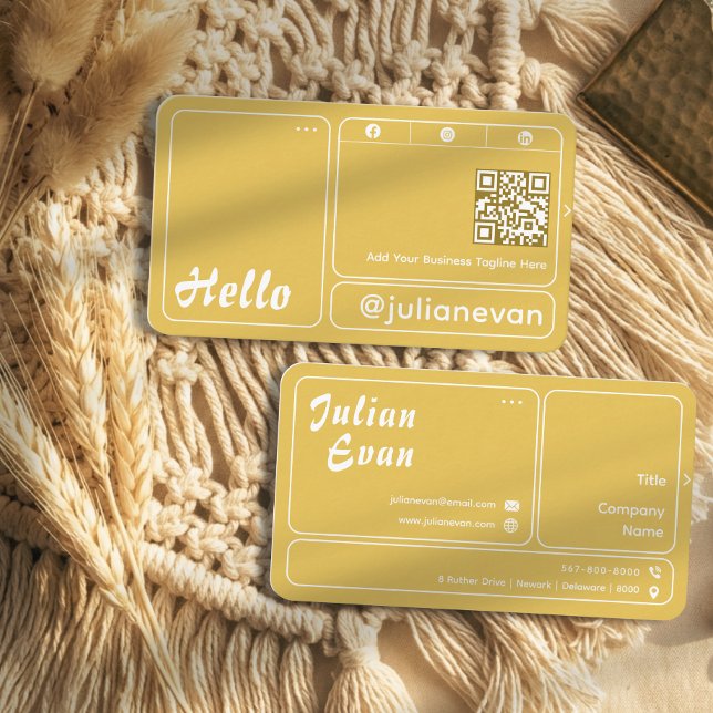 Tarjeta De Visita Modern Retro Mustard Yellow Chic Hello (Modern Retro Mustard Yellow Chic Hello Business Card)