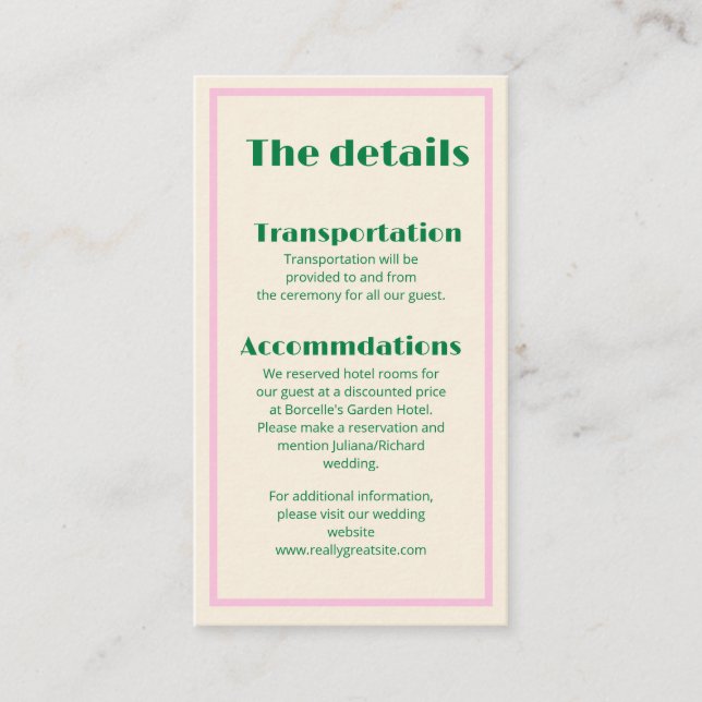 Tarjeta De Visita Modern Retro Striped  Wedding Information  (Anverso)