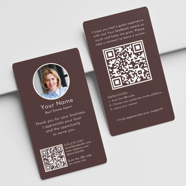 Tarjeta De Visita Modern Review Request with QR Code And Photo Boho (Subido por el creador)