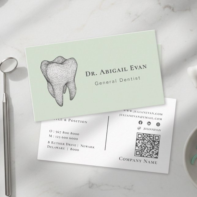 Tarjeta De Visita Modern Sage Green 3D Tooth Icon Dental Clinic (Modern Sage Green 3D Tooth Icon Dental Clinic Business Card)