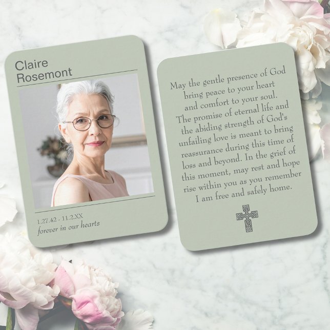 Tarjeta De Visita Modern Sage Green Cross Funeral Prayer Card (Modern Sage Green Cross Funeral Prayer Card
)