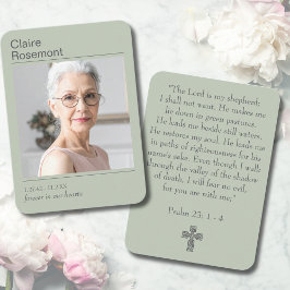 Tarjeta De Visita Modern Sage Green Funeral Psalm 23 Prayer Card