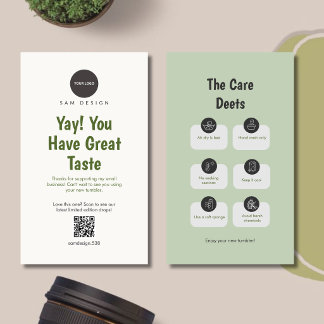 Tarjeta De Visita Modern Sage Green QR Code Logo Tumbler Care Card