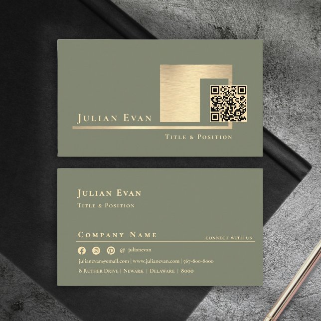 Tarjeta De Visita Modern Sage Green Scannable QR Code Minimalistic (Modern Sage Green Scannable QR Code Minimalistic Business Card)