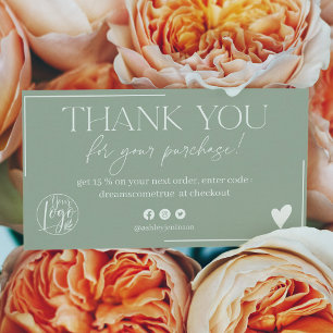 Tarjeta De Visita Modern sage green script order thank you