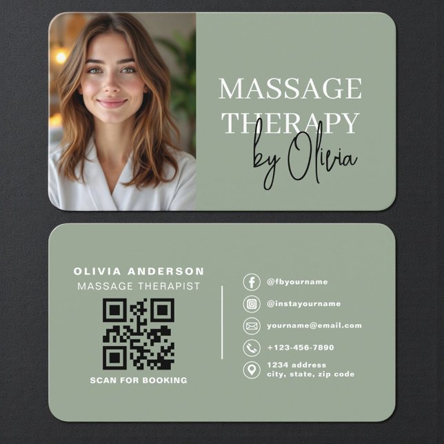 Tarjeta De Visita Modern Sage Green Wellness Spa Therapist (Subido por el creador)