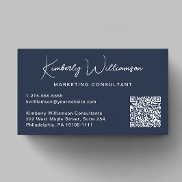 Tarjeta De Visita Modern Script QR Code Professional Blue