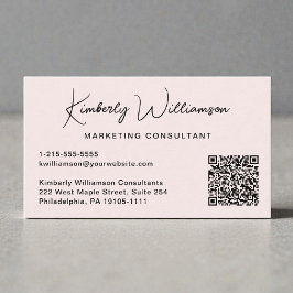 Tarjeta De Visita Modern Script QR Code Professional Pink
