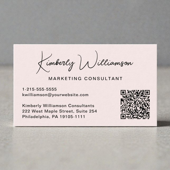 Tarjeta De Visita Modern Script QR Code Professional Pink (Modern Script QR Code Professional Pink Business Card)