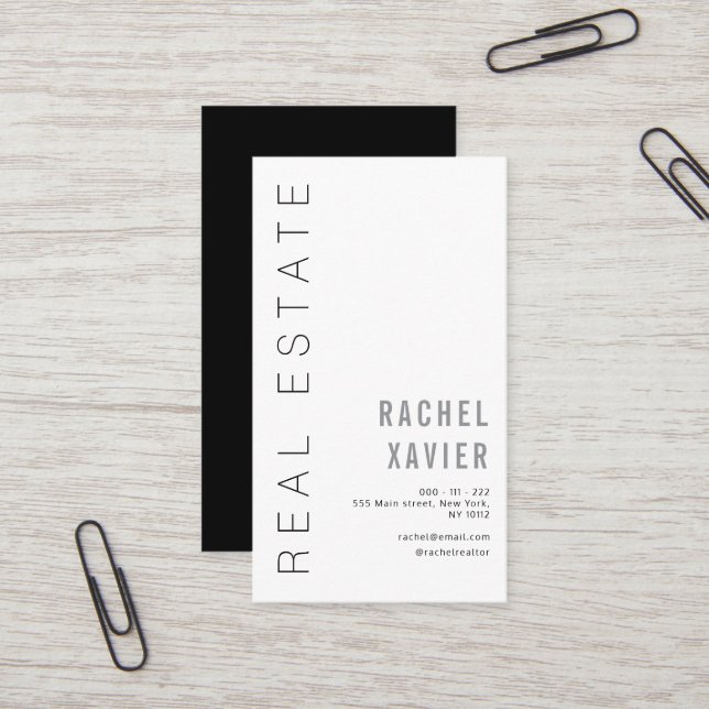 Tarjeta De Visita Modern Simple Black real estate (Anverso/Reverso In Situ)