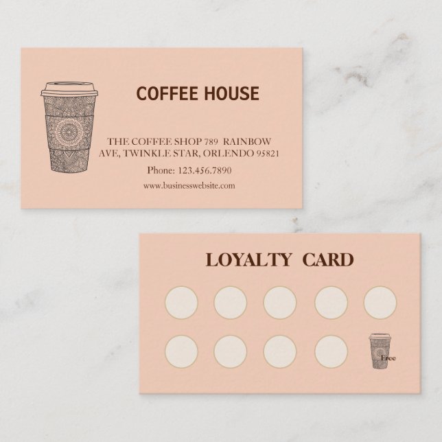 Tarjeta De Visita Modern simple coffee Shop Loyalty Card (Anverso / Reverso)