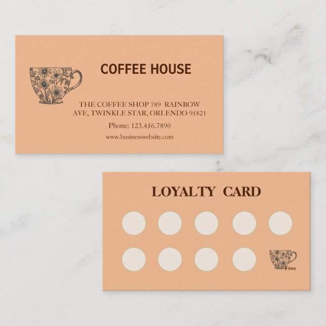 Tarjeta De Visita Modern simple coffee Shop Loyalty Card (Anverso / Reverso)