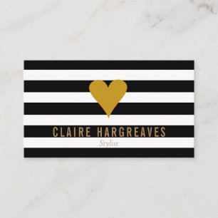Tarjeta De Visita Modern Stripes Gold Heart Profesional