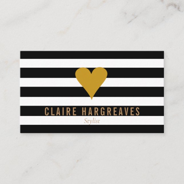 Tarjeta De Visita Modern Stripes Gold Heart Profesional (Anverso)