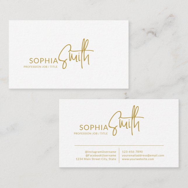 Tarjeta De Visita Modern Stylish Golden Brown Handwritten Script (Anverso / Reverso)