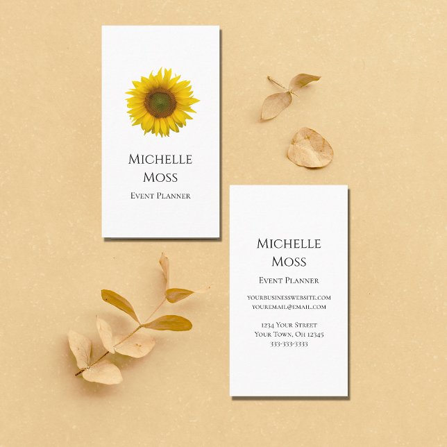 Tarjeta De Visita Modern Sunflower Boho Botanner Event Planner (Subido por el creador)