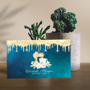 Tarjeta De Visita Modern Sweets Cupcake Gold Drips Mixer Flores