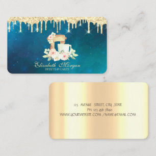 Tarjeta De Visita Modern Sweets Cupcake Gold Drips Mixer Flores
