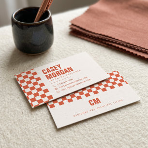 Tarjeta De Visita Modern Tablero de Ajedrez Naranja Quemado