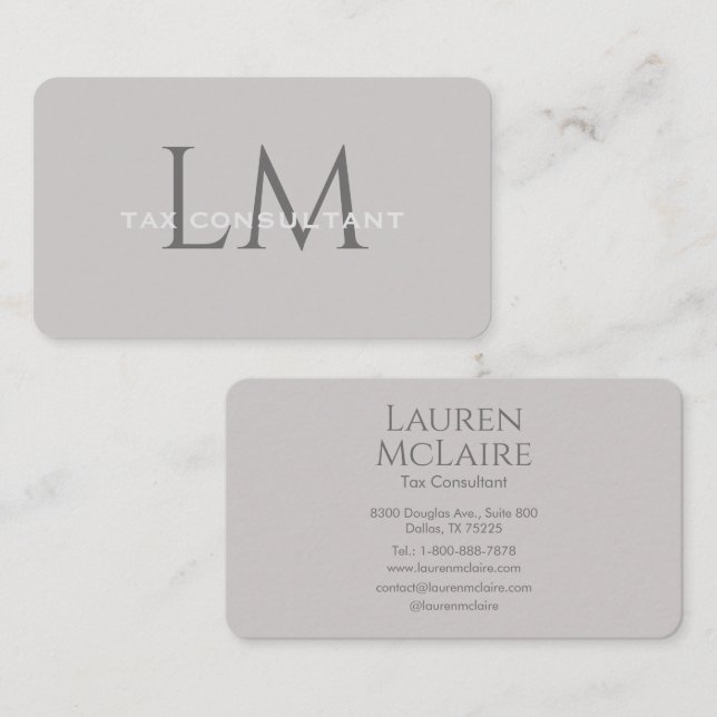 Tarjeta De Visita Modern Taupe Gray Monogram Business Card (Anverso / Reverso)