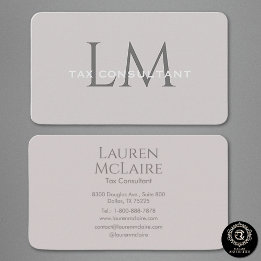 Tarjeta De Visita Modern Taupe Gray Monogram Business Card