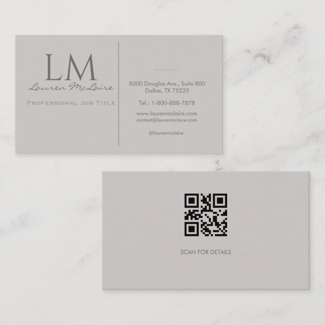 Tarjeta De Visita Modern Taupe Gray QR Code Business Branding (Anverso / Reverso)