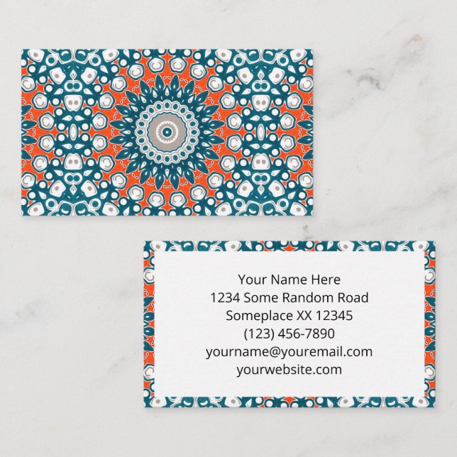 Tarjeta De Visita Modern Teal and Orange Mandala Pattern (Anverso / Reverso)
