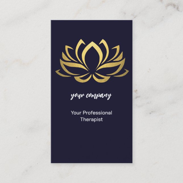 Tarjeta De Visita Modern Therapist Wellness Holographic Gold Lotus (Anverso)