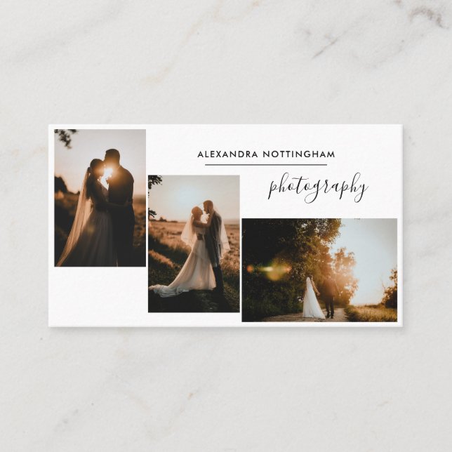 Tarjeta De Visita Modern Three Photo Collage Wedding Photography (Anverso)