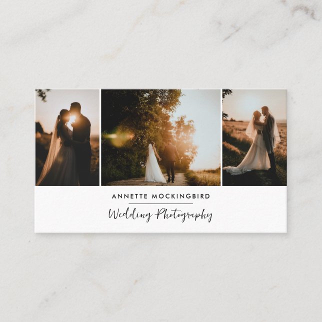 Tarjeta De Visita Modern Three Photo Wedding Photography (Anverso)