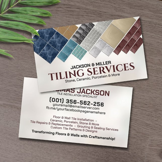 Tarjeta De Visita Modern Tiling Services Black Marble Tile Collage (Subido por el creador)
