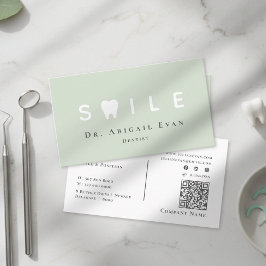 Tarjeta De Visita Modern Tooth Icon Professional Sage Green Dentist