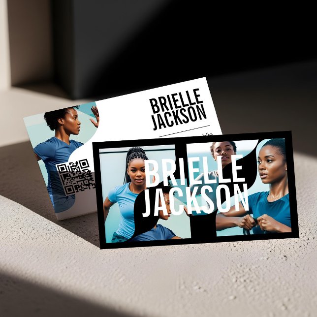 Tarjeta De Visita Modern Trendy Bold Personal Trainer Fitness Coach (Trendy Wavy Photo Frame Personal Trainer Fitness Business Card)